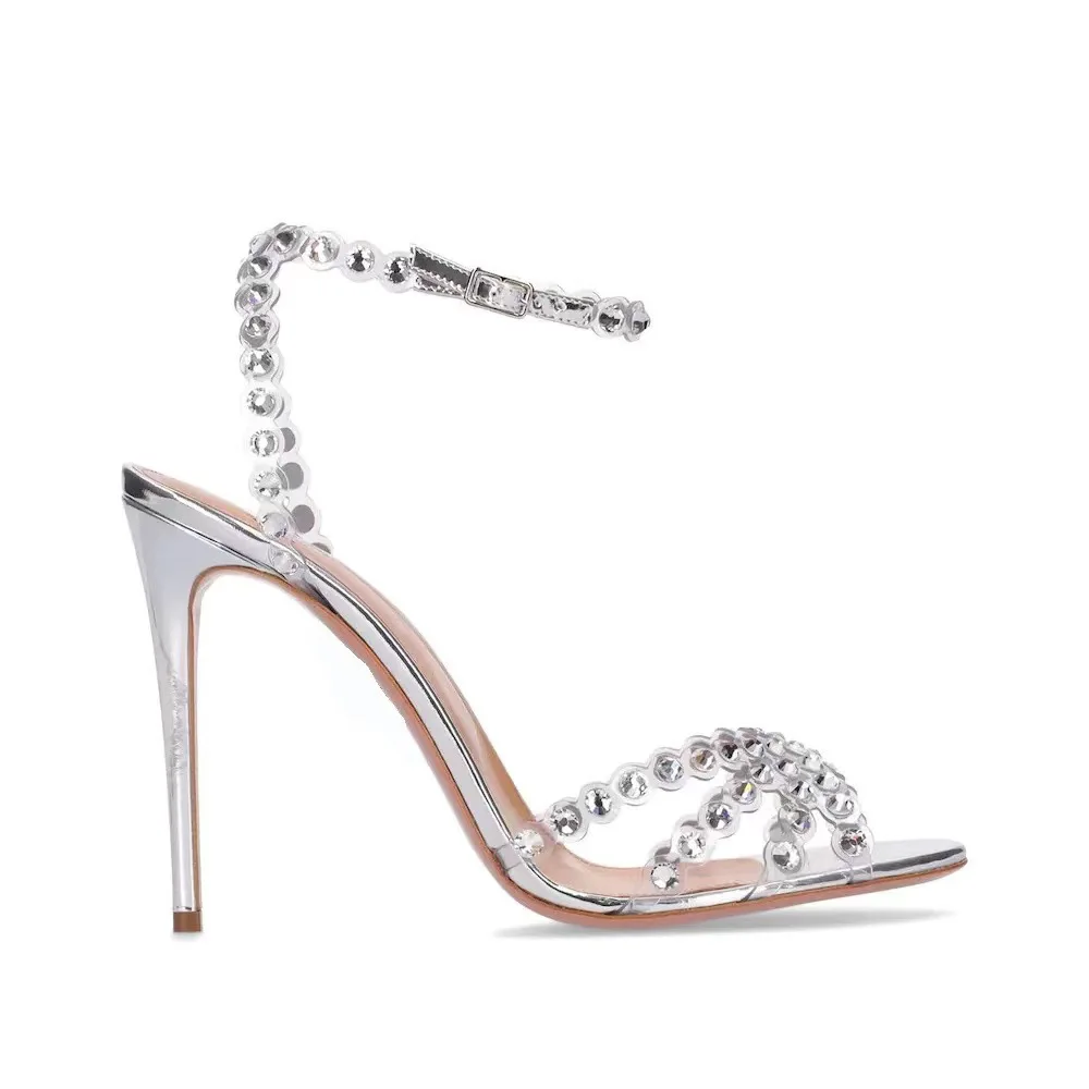 Wedding Shop - Sandalias de tacón plateado de talla